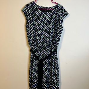 Worthington women’s XL cap sleeve boat neck elastic waist belted dress lined